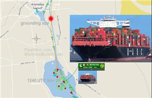 赫伯罗特一艘超大型集装箱船苏伊士运河搁浅