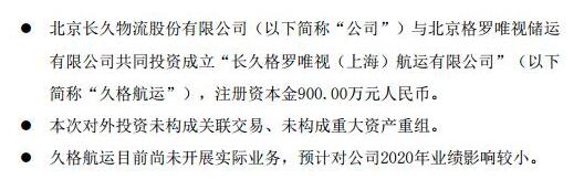 长久物流与格罗唯视共同投资900万元成立“久格航运”