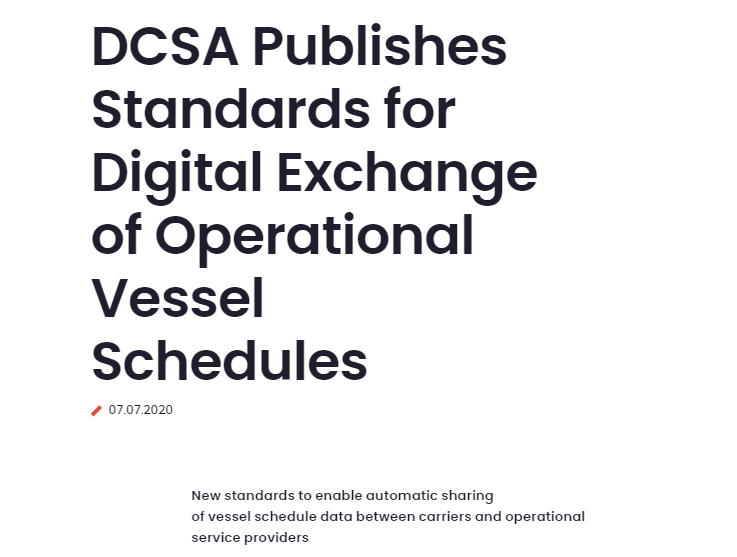 数字化集装箱航运联盟（DCSA）发布运营船舶船期（OVS）标准