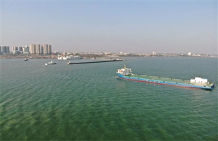 琼州海峡首艘专门运输新能源汽车平板货船成功试靠